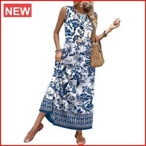 Maxi Dress with Pockets, Sleeveless A-Line, Flowy Summer Dress